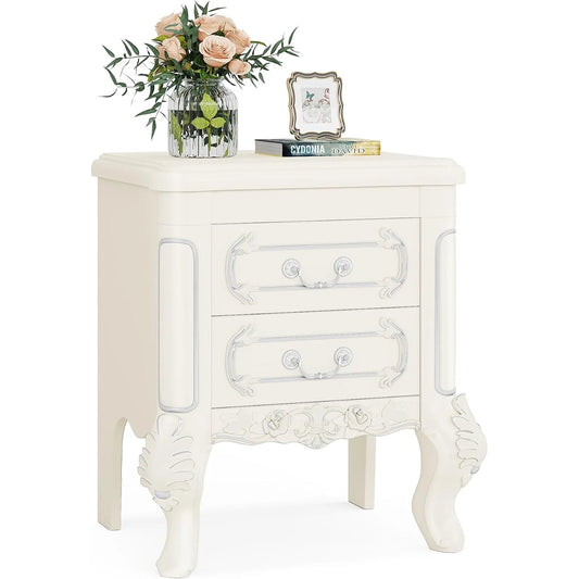 White Nightstand with 2 Drawers