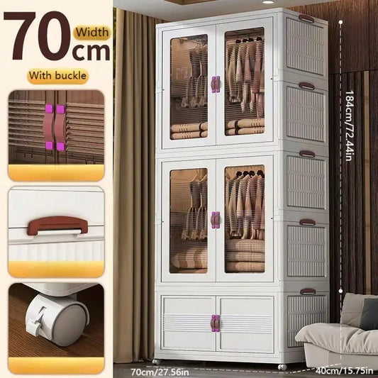 Folding Wardrobe + 3pcs Hanging Locker Bedroom Clothes