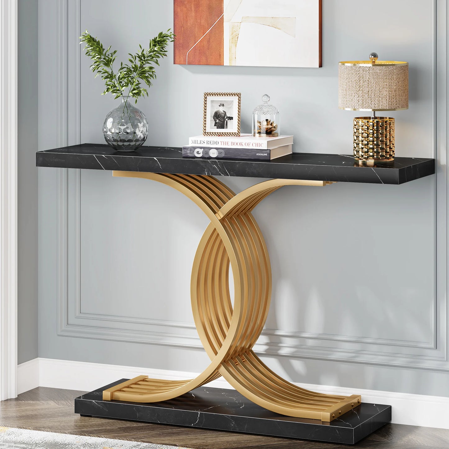 Gold Entryway Table, Faux Marble Narrow Wood Sofa