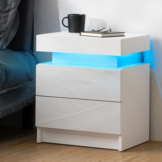 Nightstand RGB LED Light Cabinet with 2 Drawers