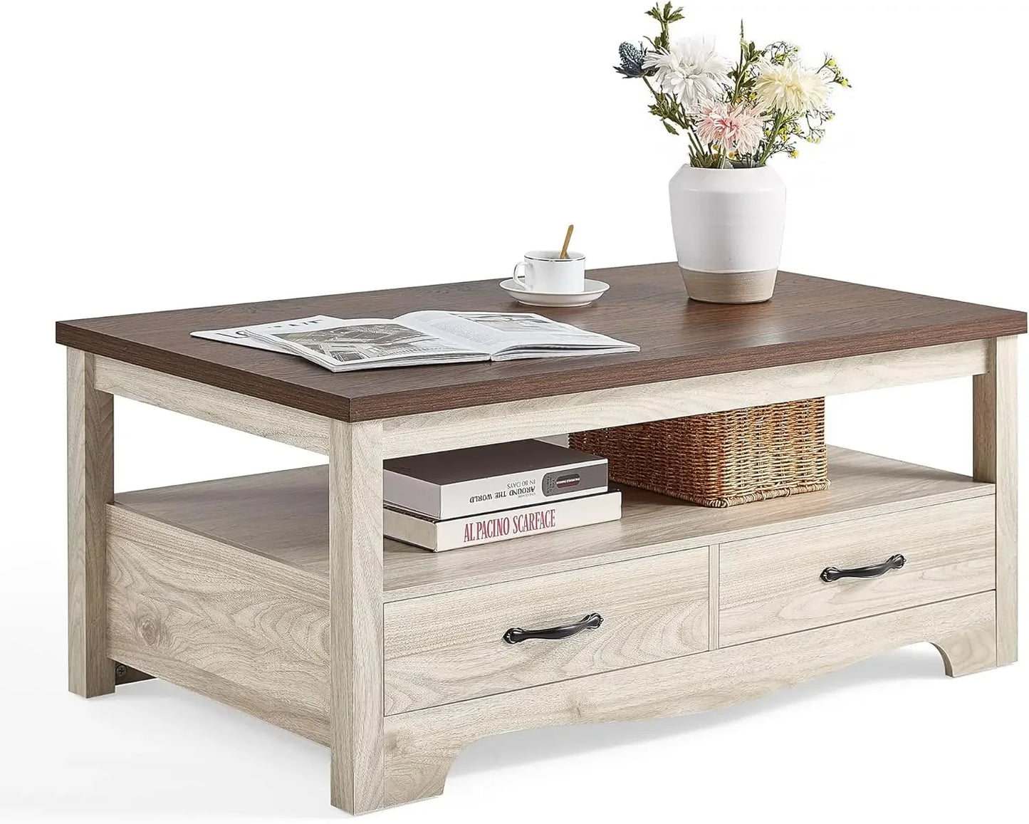 Farmhouse Coffee Table with Storage Drawers