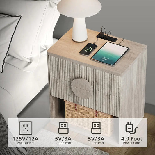 1PC Large Fluted Nightstand with Drawers