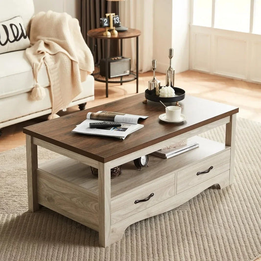 Farmhouse Coffee Table with Storage Drawers