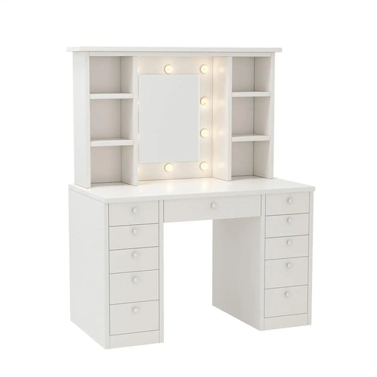 White Vanity Desk with 11 Drawers