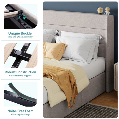 Lift Up Storage Bed with Wingback Headboard/Heavy-Duty Hydraulics