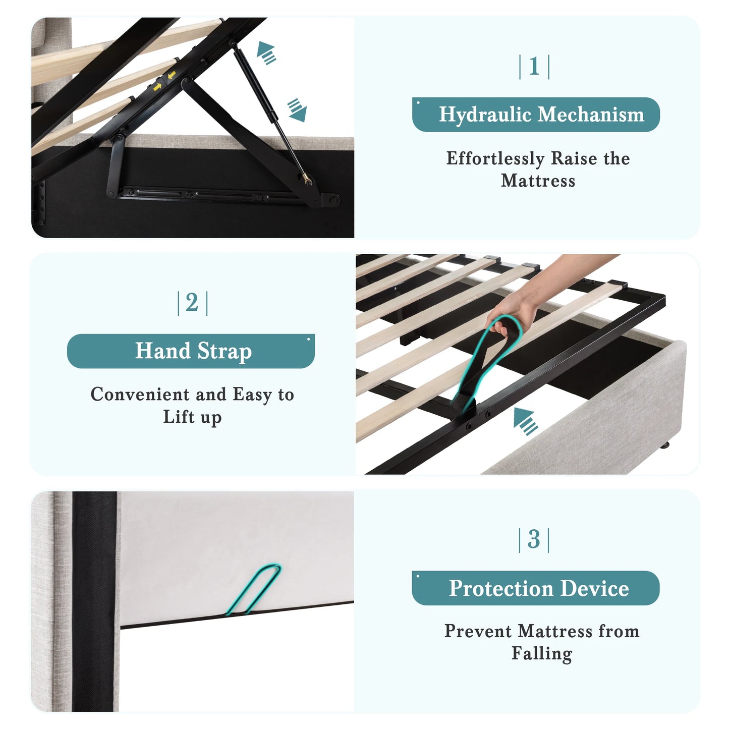Lift Up Storage Bed with Wingback Headboard/Heavy-Duty Hydraulics
