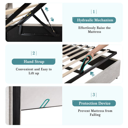 Lift Up Storage Bed with Wingback Headboard/Heavy-Duty Hydraulics