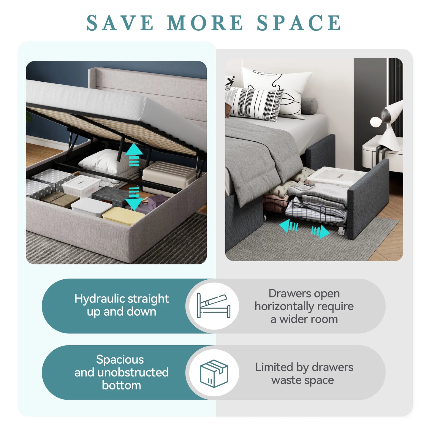 Lift Up Storage Bed with Wingback Headboard/Heavy-Duty Hydraulics