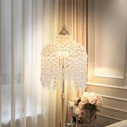 3-Light Elegant Crystal Floor Lamp Vintage Waterfall Design with Crystal Bead Strings
