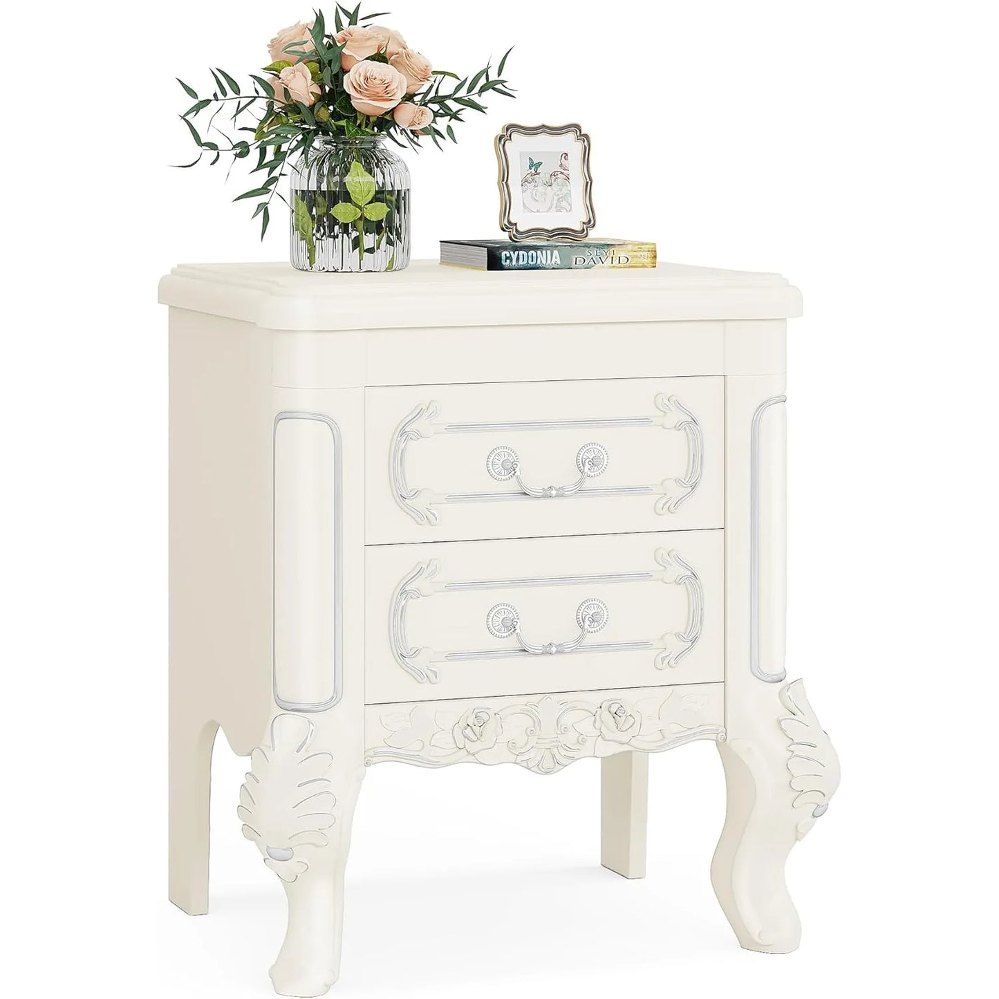 White Nightstand with 2 Drawers