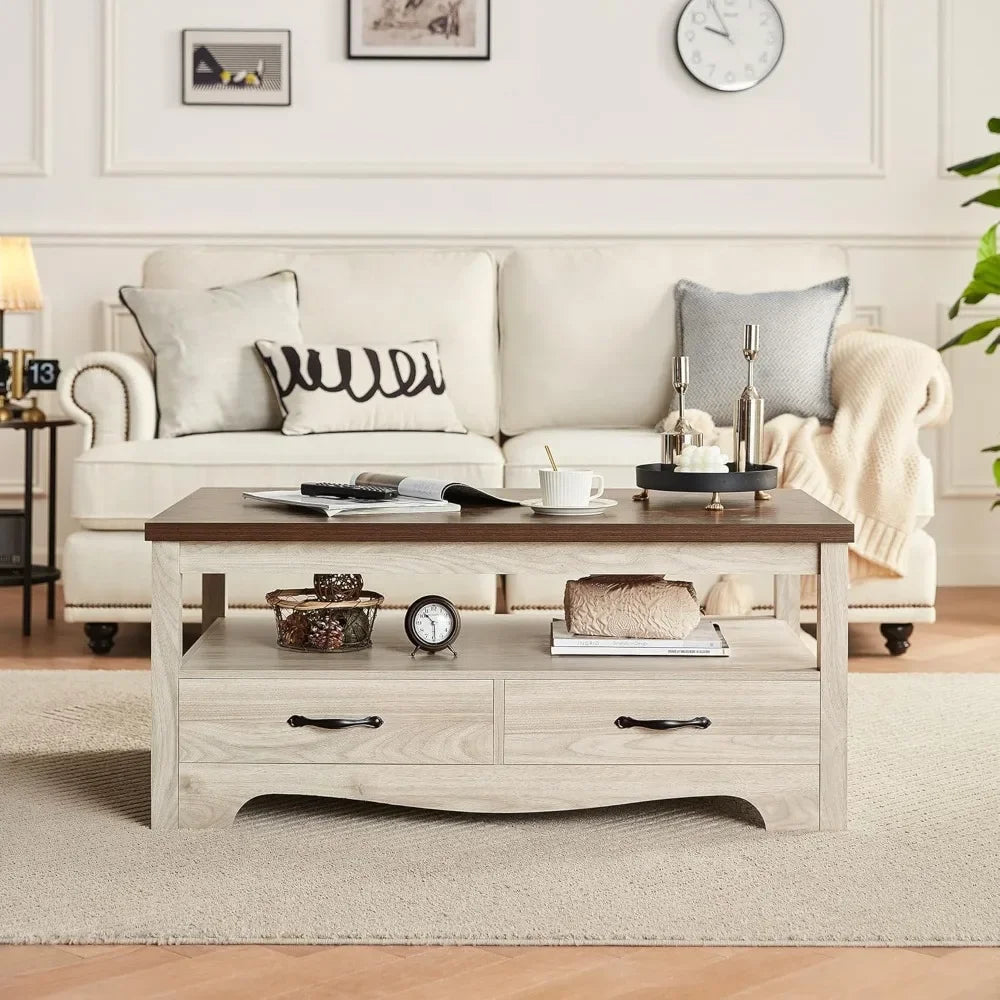 Farmhouse Coffee Table with Storage Drawers