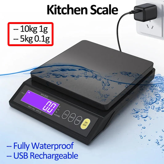 5kg/0.1g 10kg/1g Digital Electronic Kitchen Scale LCD Display Fully Waterproof