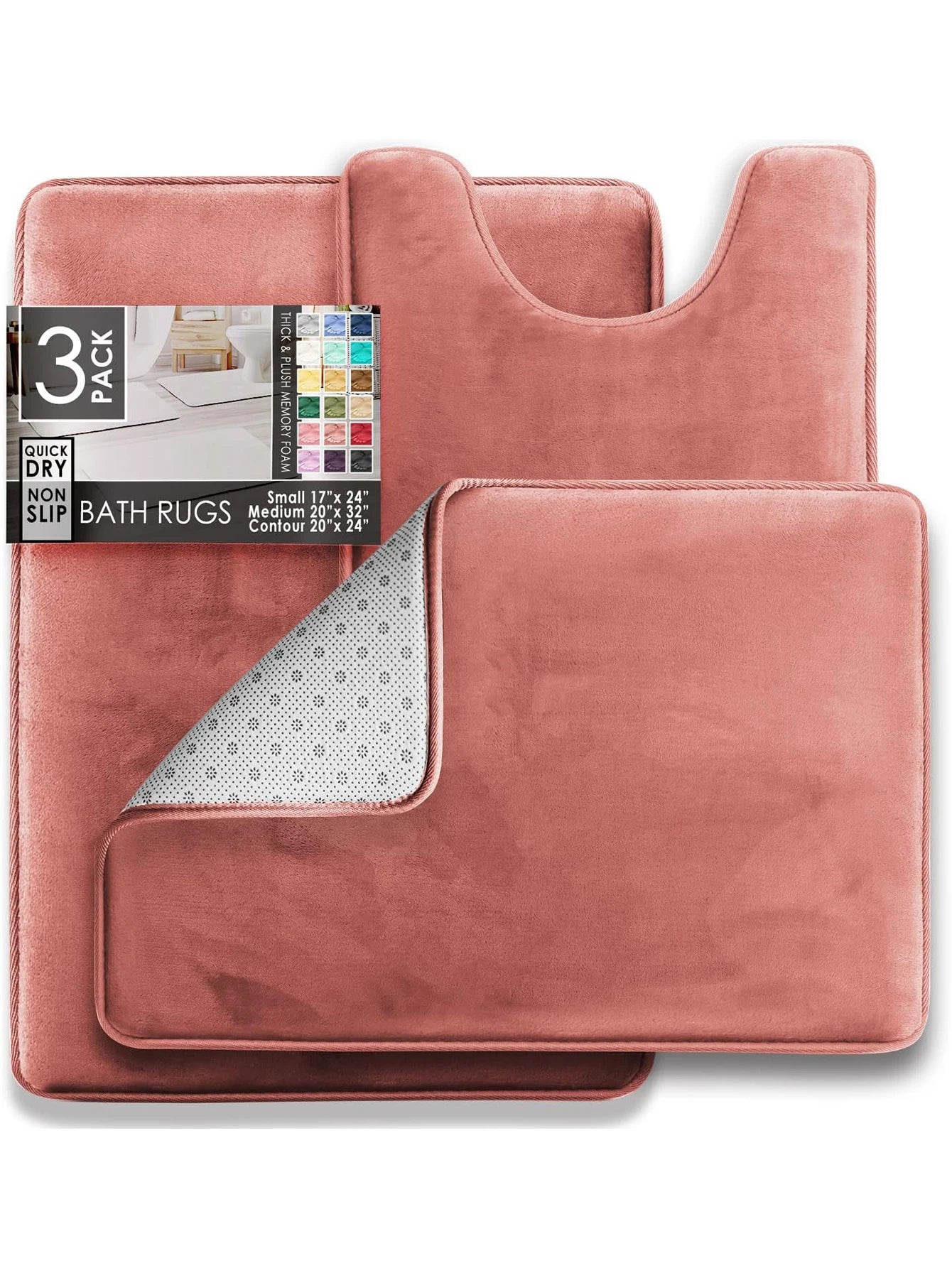 3PC  Bathroom Rugs Velvet Memory Foam Non-Slip Bath Rugs