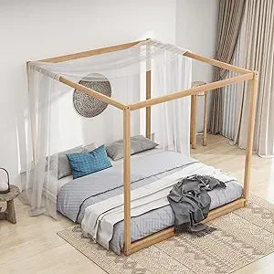 Queen Size, Canopy Platform Bed with Headboard and Metal Frame