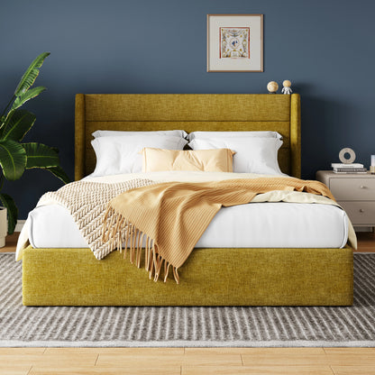 Lift Up Storage Bed with Wingback Headboard/Heavy-Duty Hydraulics