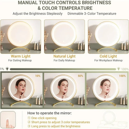 Vanity Desk with Mirror, Light  Set, 6 Drawers Cushioned Stool