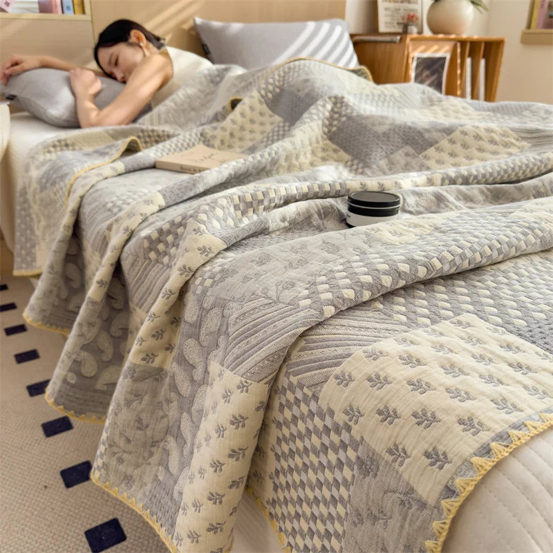 1pc Summer Quilt, Cotton Gauze Throw Blanket, Comforter, Jacquard Bedspread