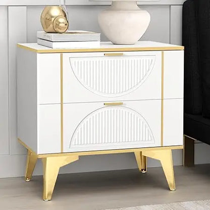 Nightstands Set of 2 With Striped Surface Metal Handle Legs