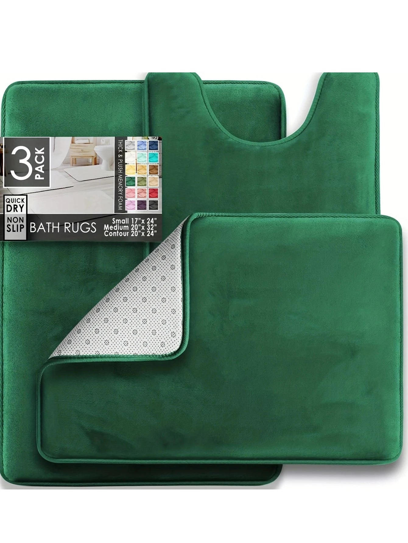 3PC  Bathroom Rugs Velvet Memory Foam Non-Slip Bath Rugs