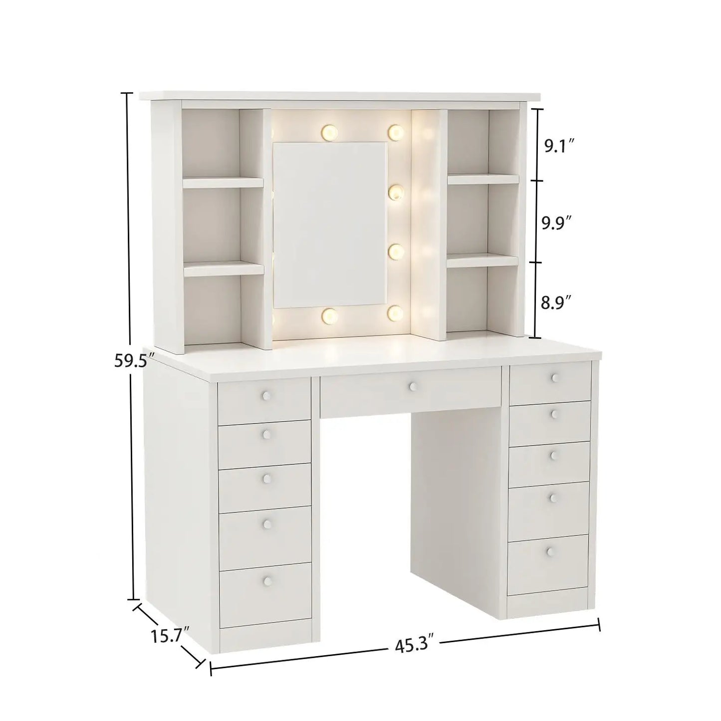 White Vanity Desk with 11 Drawers