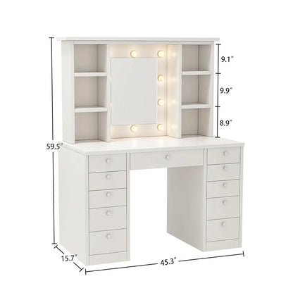 White Vanity Desk with 11 Drawers