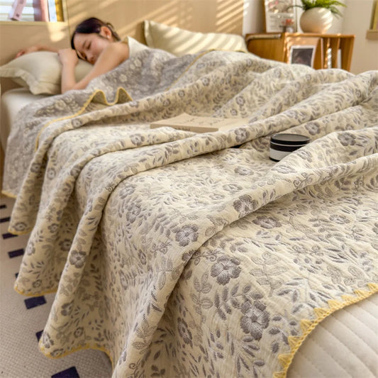 1pc Summer Quilt, Cotton Gauze Throw Blanket, Comforter, Jacquard Bedspread