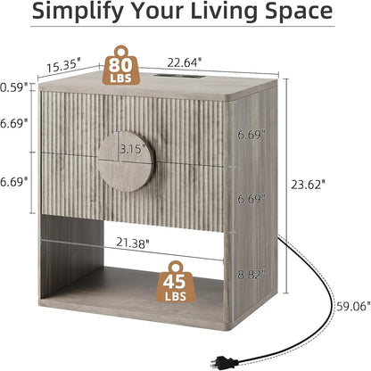 1PC Large Fluted Nightstand with Drawers