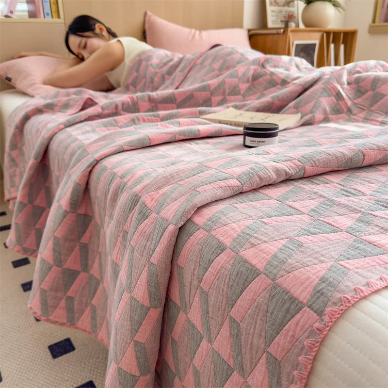 1pc Summer Quilt, Cotton Gauze Throw Blanket, Comforter, Jacquard Bedspread