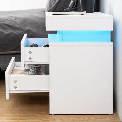 Nightstand RGB LED Light Cabinet with 2 Drawers