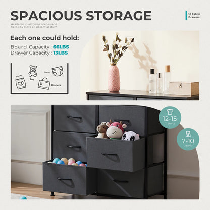 Bedside Table With 10 Fabric Drawers, Nightstand Storage Cabinet With Steel Frame