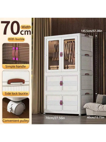 Folding Wardrobe + 3pcs Hanging Locker Bedroom Clothes