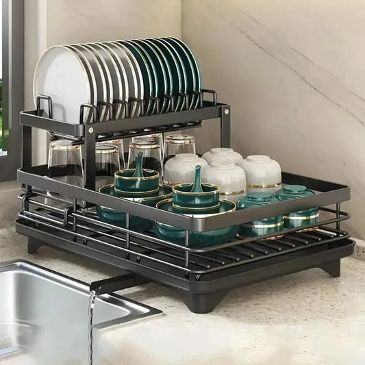 Dish Drying Rack & Drainboard Organizer for Kitchen Plates, Cutlery Storage