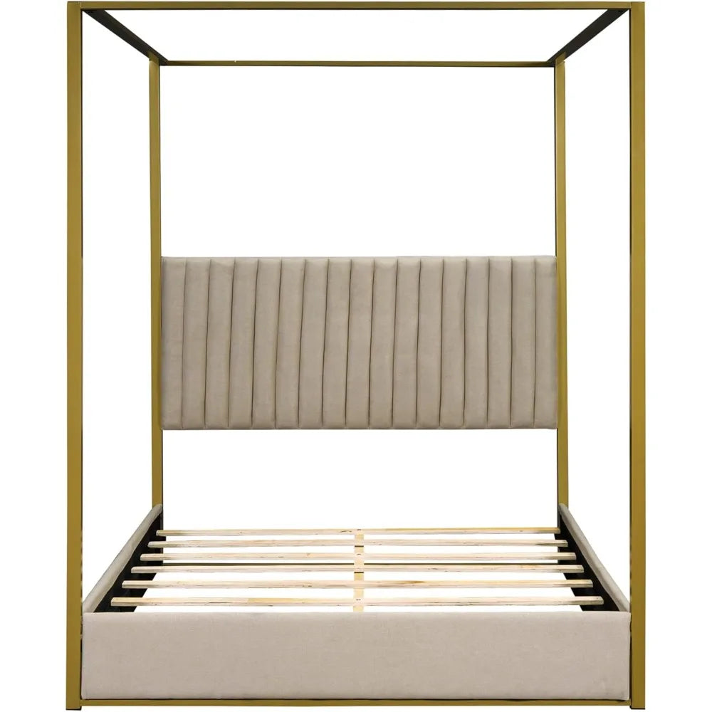 Queen Size, Canopy Platform Bed with Headboard and Metal Frame