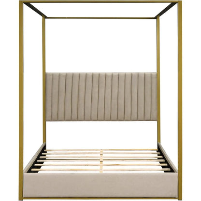 Queen Size, Canopy Platform Bed with Headboard and Metal Frame