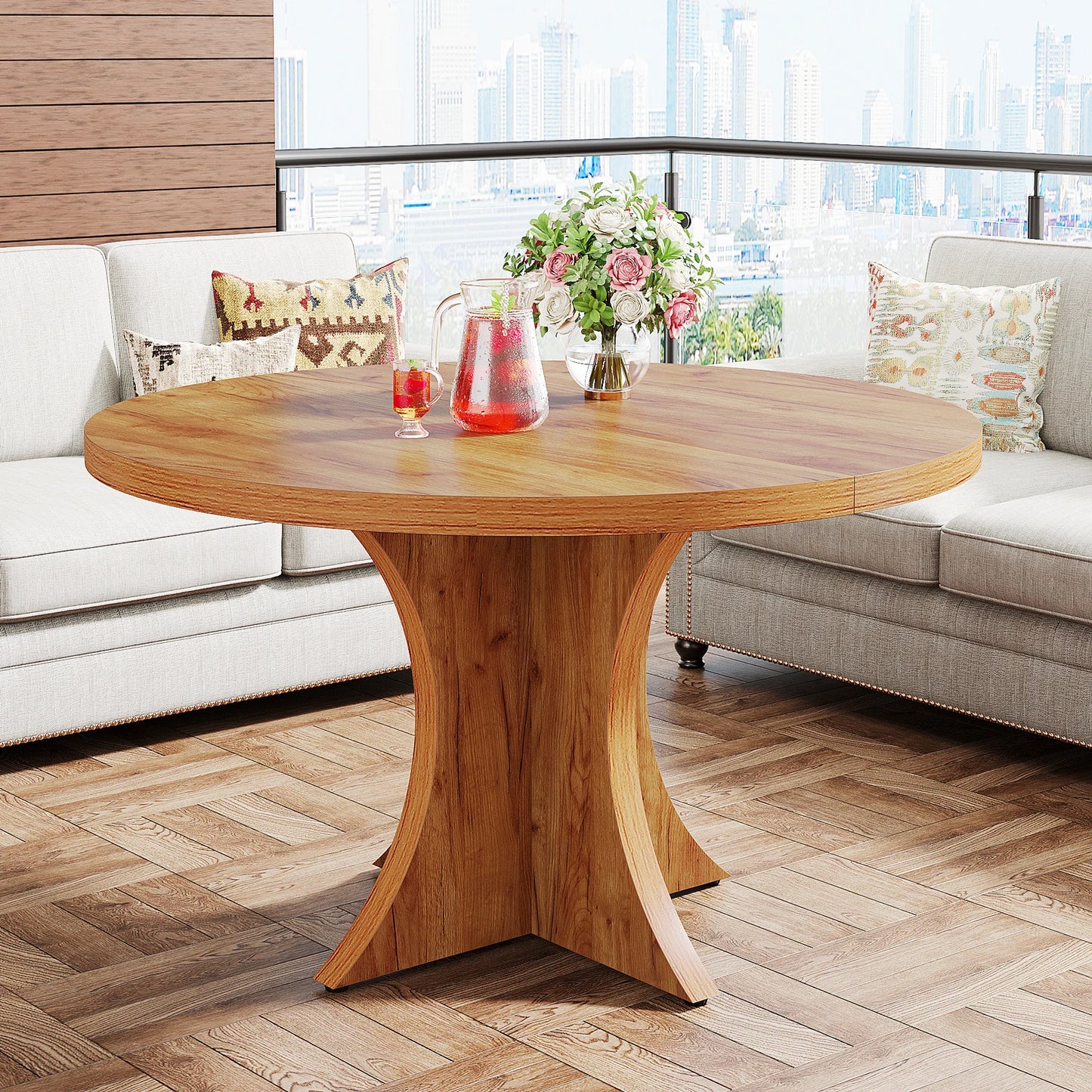 Round Kitchen Table for 4-6, with Pedestal Base