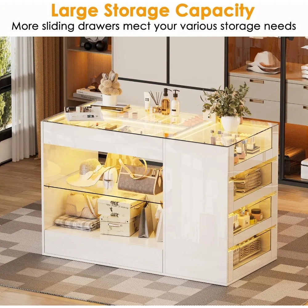 Island with Drawers, Armoire, Makeup Vanity