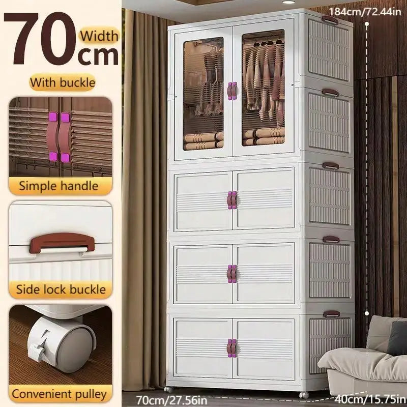 Folding Wardrobe + 3pcs Hanging Locker Bedroom Clothes