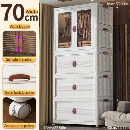 Folding Wardrobe + 3pcs Hanging Locker Bedroom Clothes