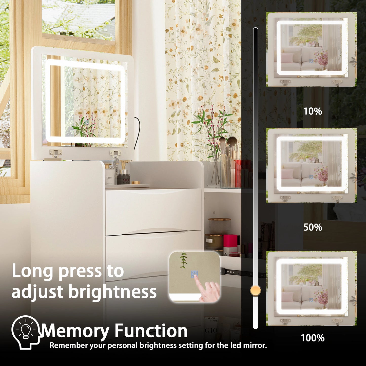 Modern makeup vanity desk with Flip mirror & LED lights