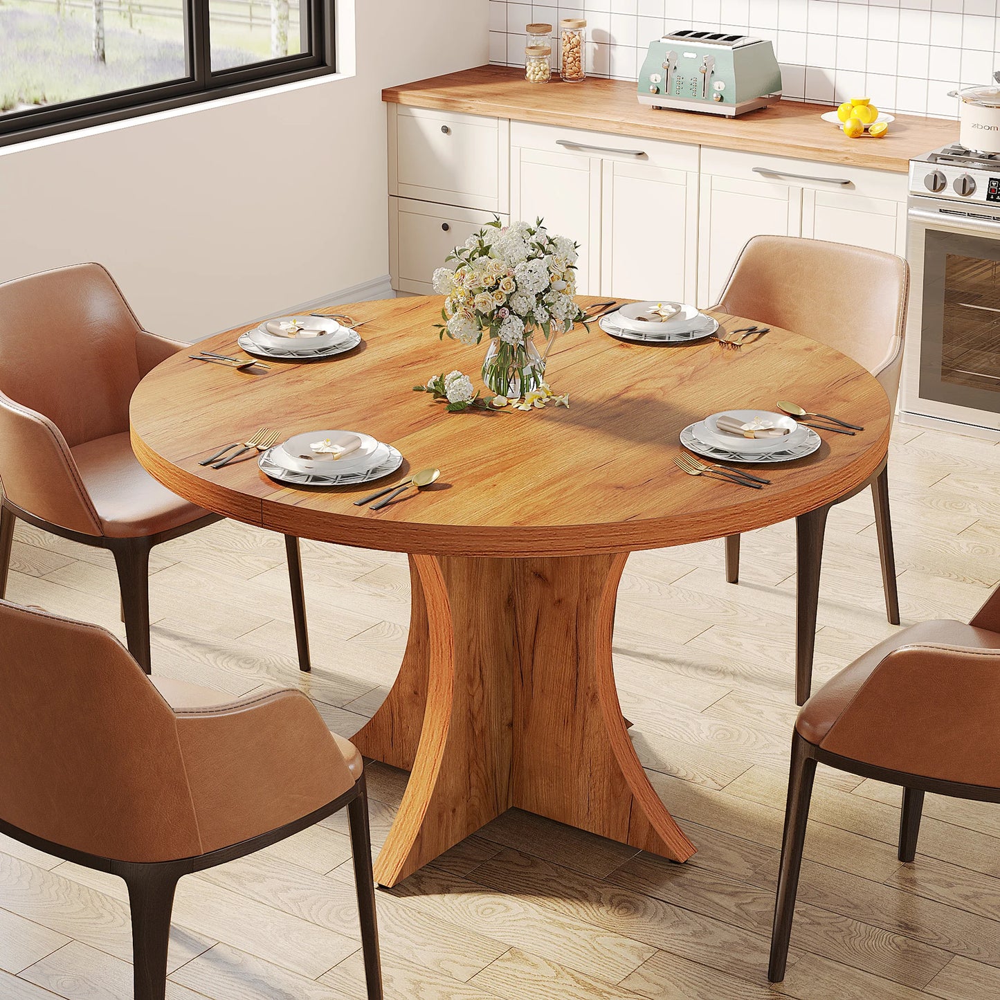Round Kitchen Table for 4-6, with Pedestal Base