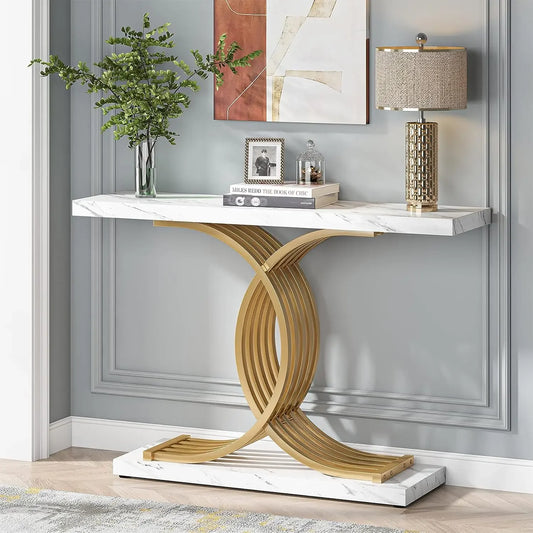Gold Entryway Table, Faux Marble Narrow Wood Sofa