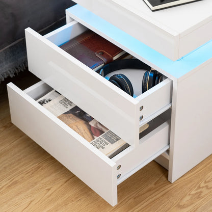 Nightstand RGB LED Light Cabinet with 2 Drawers