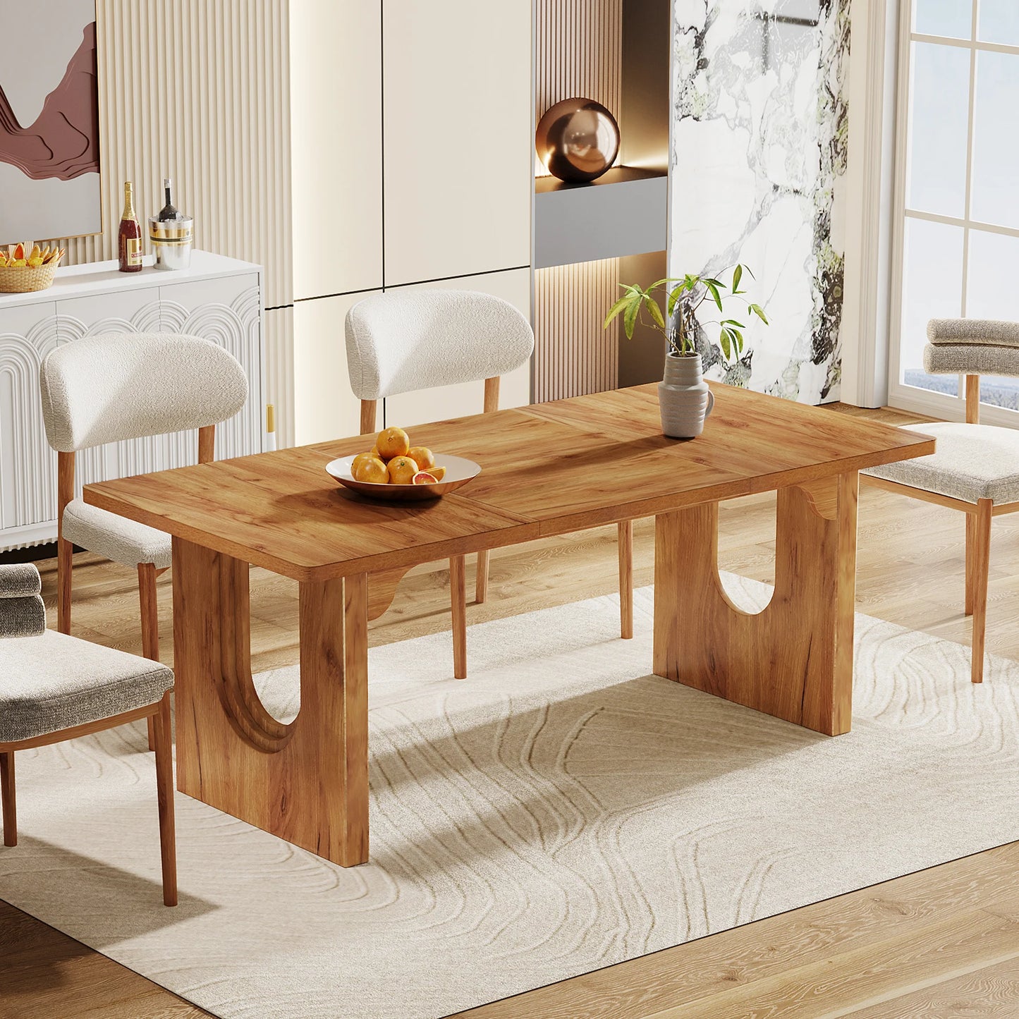 Dining Table for 6 to 8 People with Wood Pedestal Base,