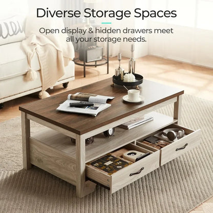 Farmhouse Coffee Table with Storage Drawers