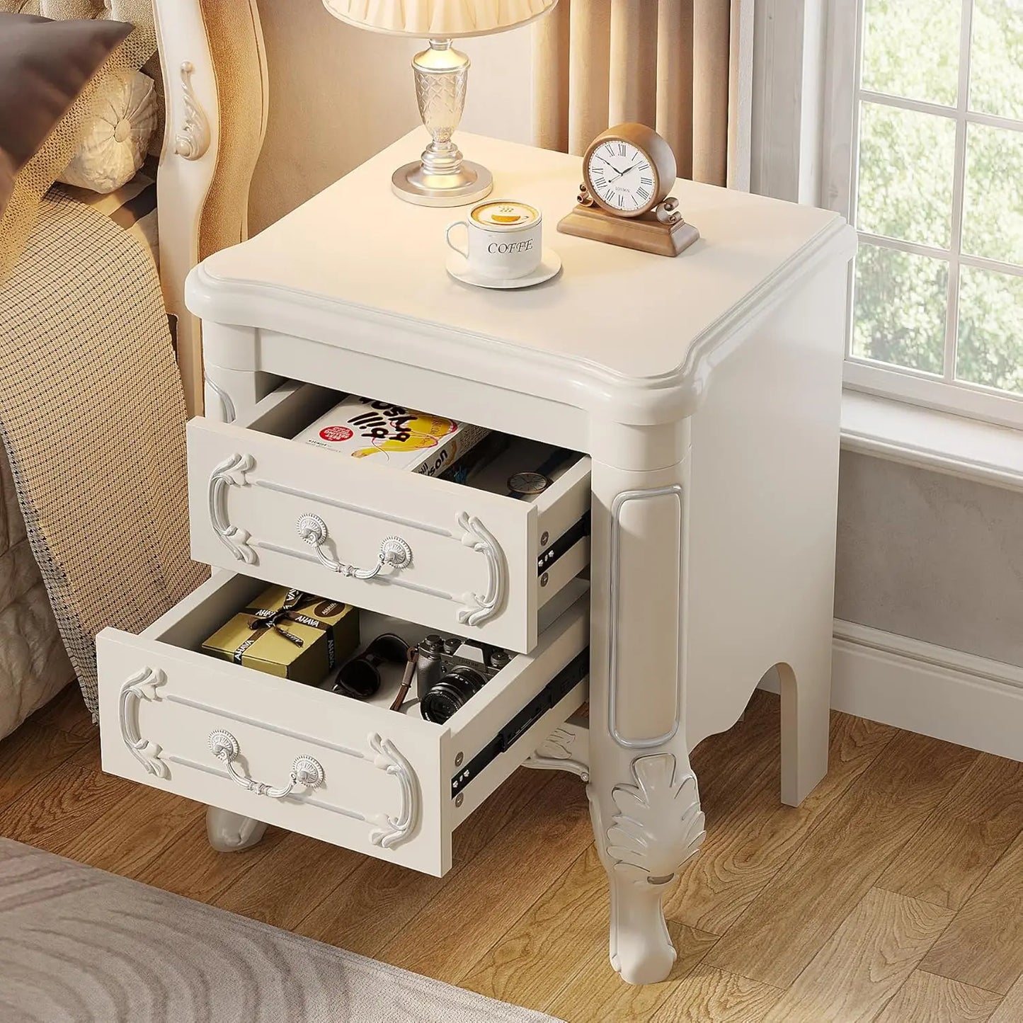 White Nightstand with 2 Drawers