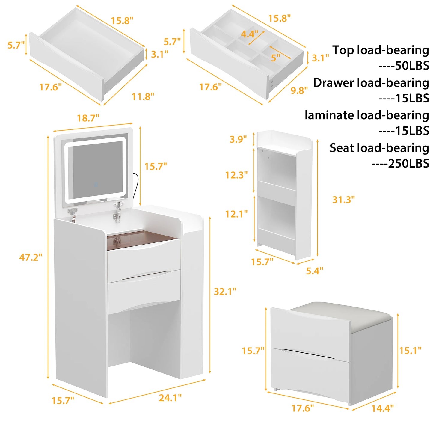 Modern makeup vanity desk with Flip mirror & LED lights