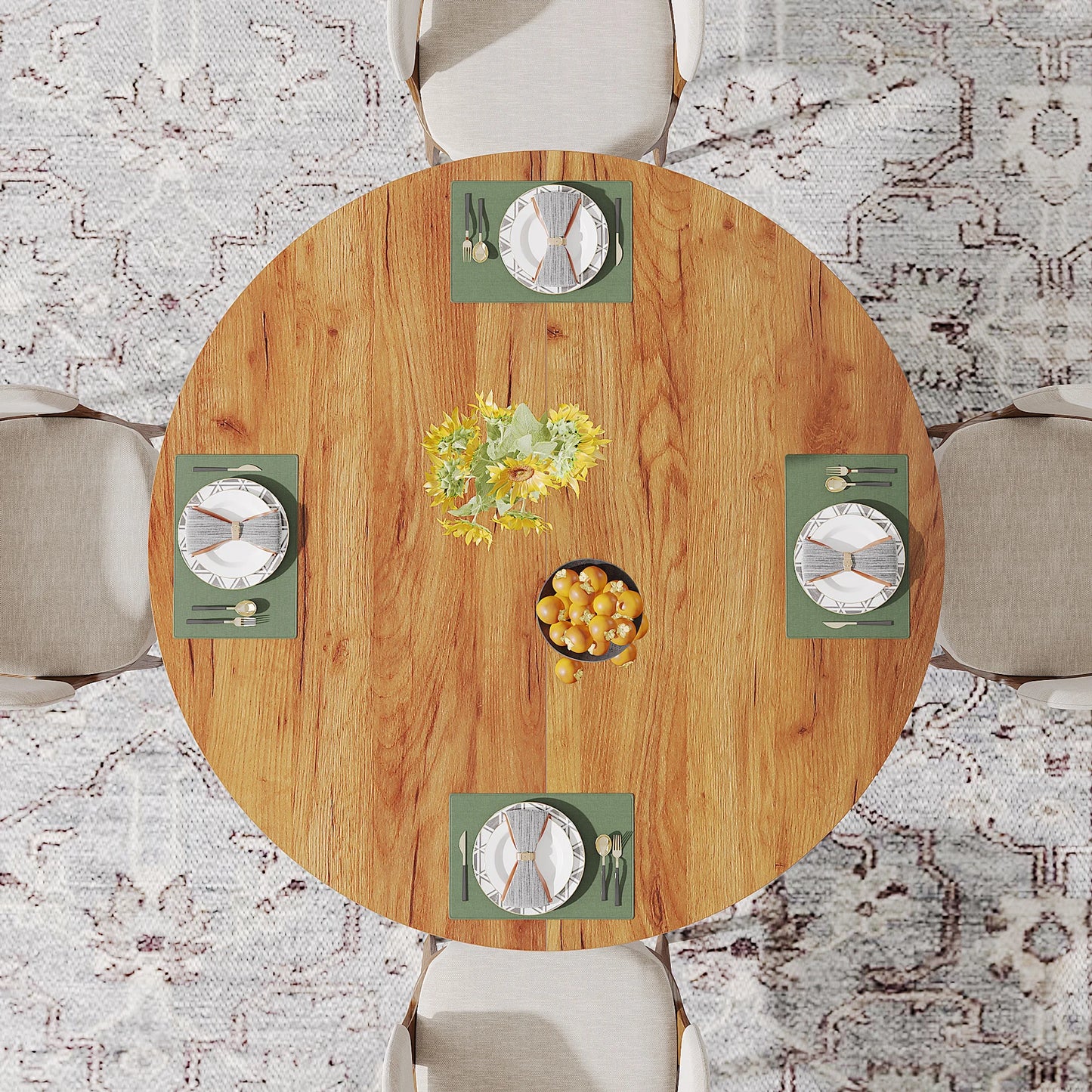 Round Kitchen Table for 4-6, with Pedestal Base