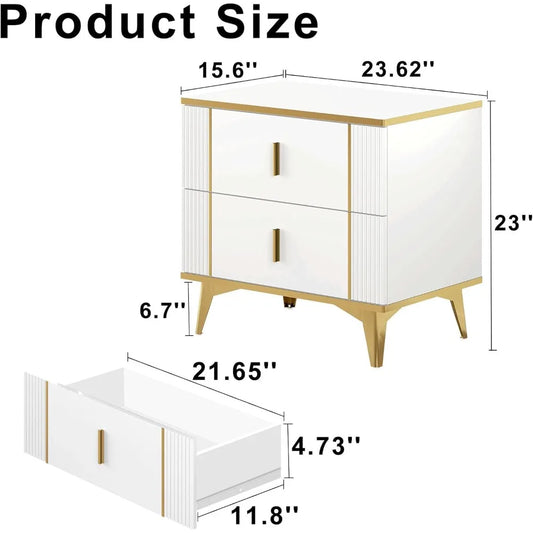 Nightstands Set of 2 With Striped Surface Metal Handle Legs