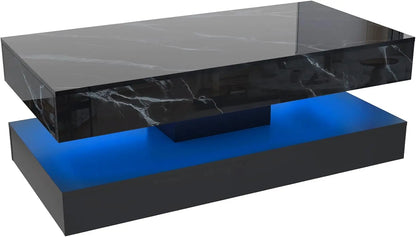 Modern Stylish Coffee Table with LED lights, Double-Layer Design with  Drawers