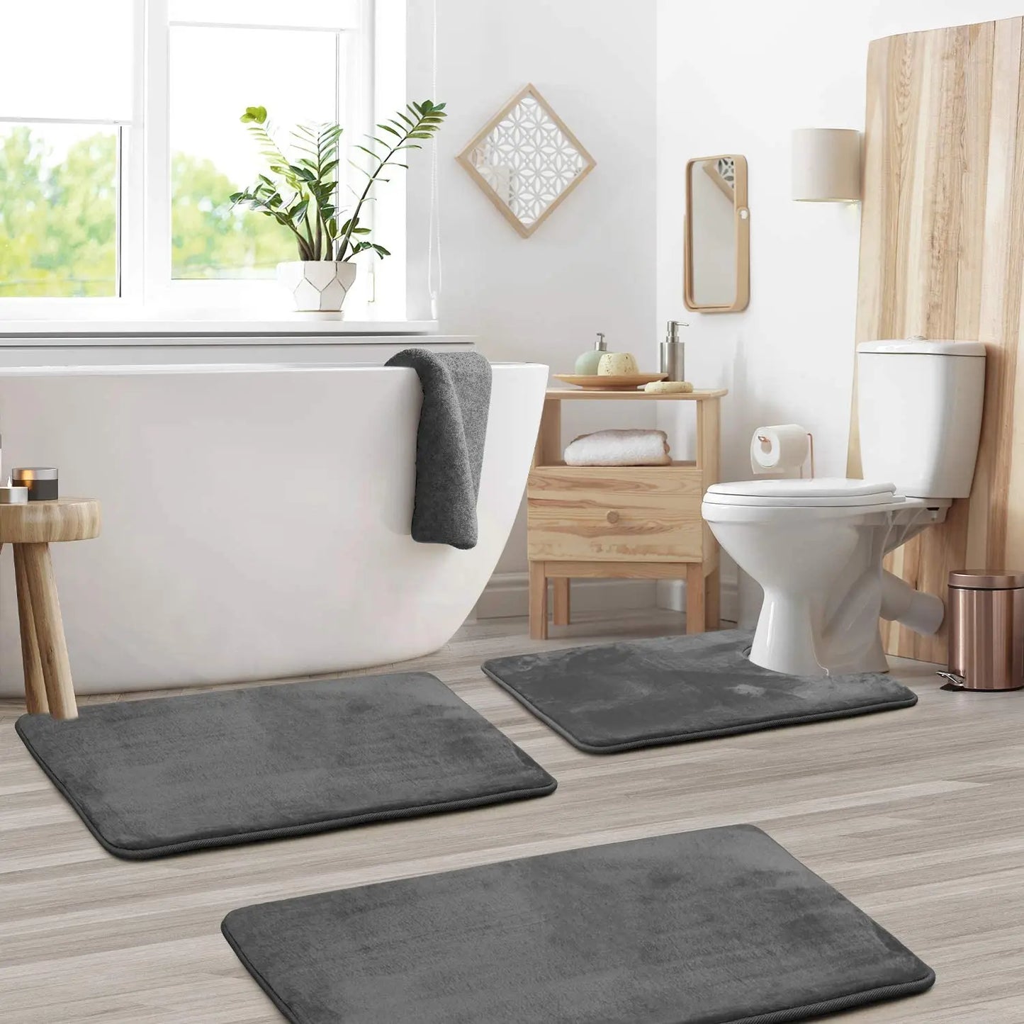 3PC  Bathroom Rugs Velvet Memory Foam Non-Slip Bath Rugs